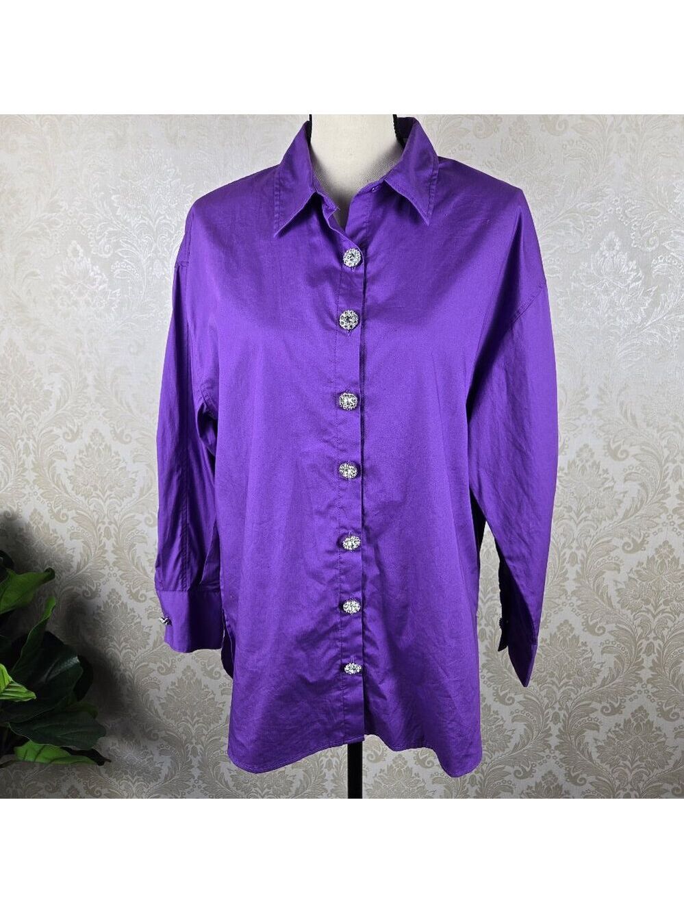 Forever 21 Sz Small Purple Button Down Shirt Tunic Length Rhinestone Buttons NWT